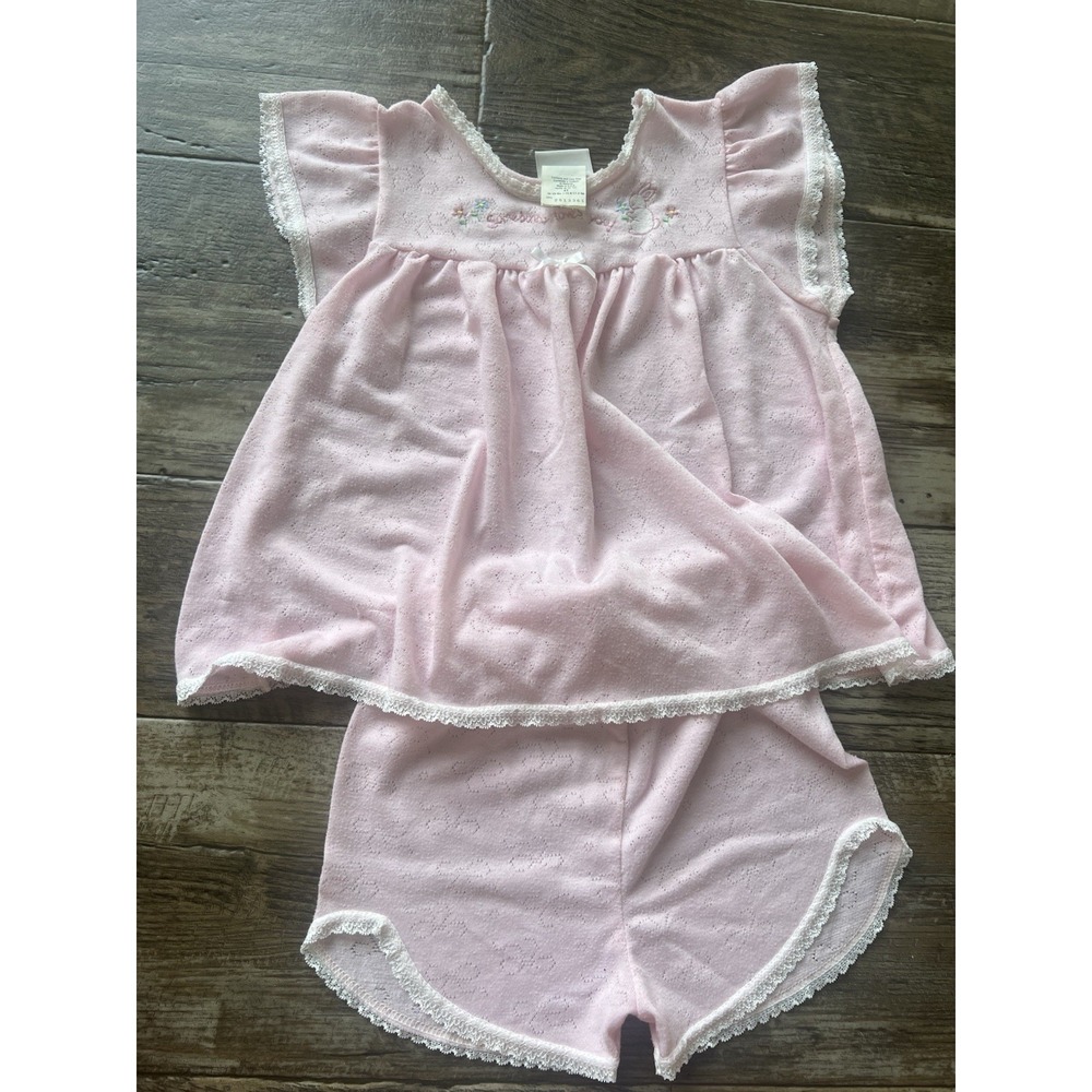 Vintage 2 Piece Carters 4t Girls Toddler Pajamas Bows Croquet Cottage‎ Core Lace